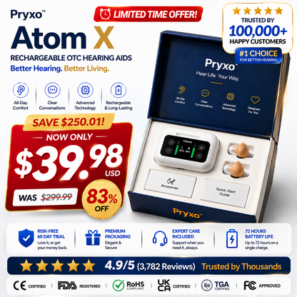 🔥 Only 2 Hours Left! 👂 Pryxo™ Atom X Smart Hearing Aids — Clearer Sound, More Comfortable Living 💖🔊